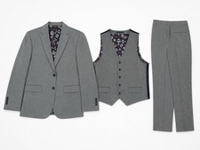 Harry Brown London Grey Slim Fit 3 Piece Suit 42S Mens Floral Lining Excellent