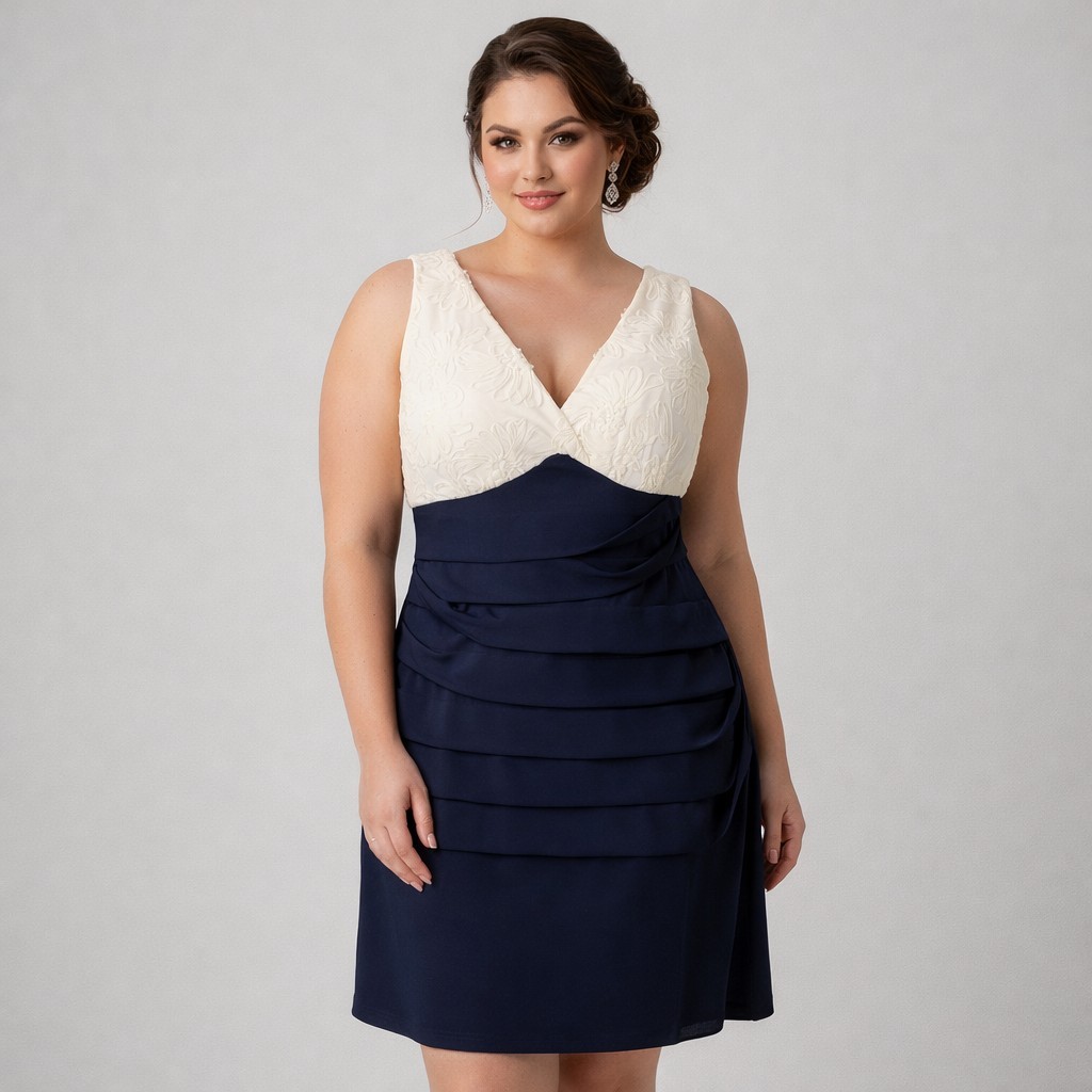 DRESSBARN COLLECTION Size 16 Sleeveless Lace Bodice Tiered Ruched Cocktail Dress