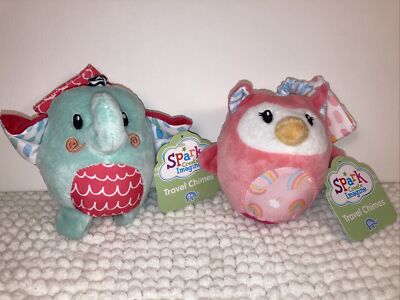 NWT Car Seat Toys Chime Plush Elephant & Owl Spark Play Gym Baby Travel 