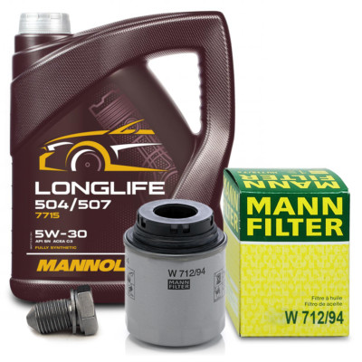 MANN ÖLFILTER + 5L 504 507 MOTORÖL + SCHRAUBE VW GOLF PASSAT TIGUAN AUDI A1 A3