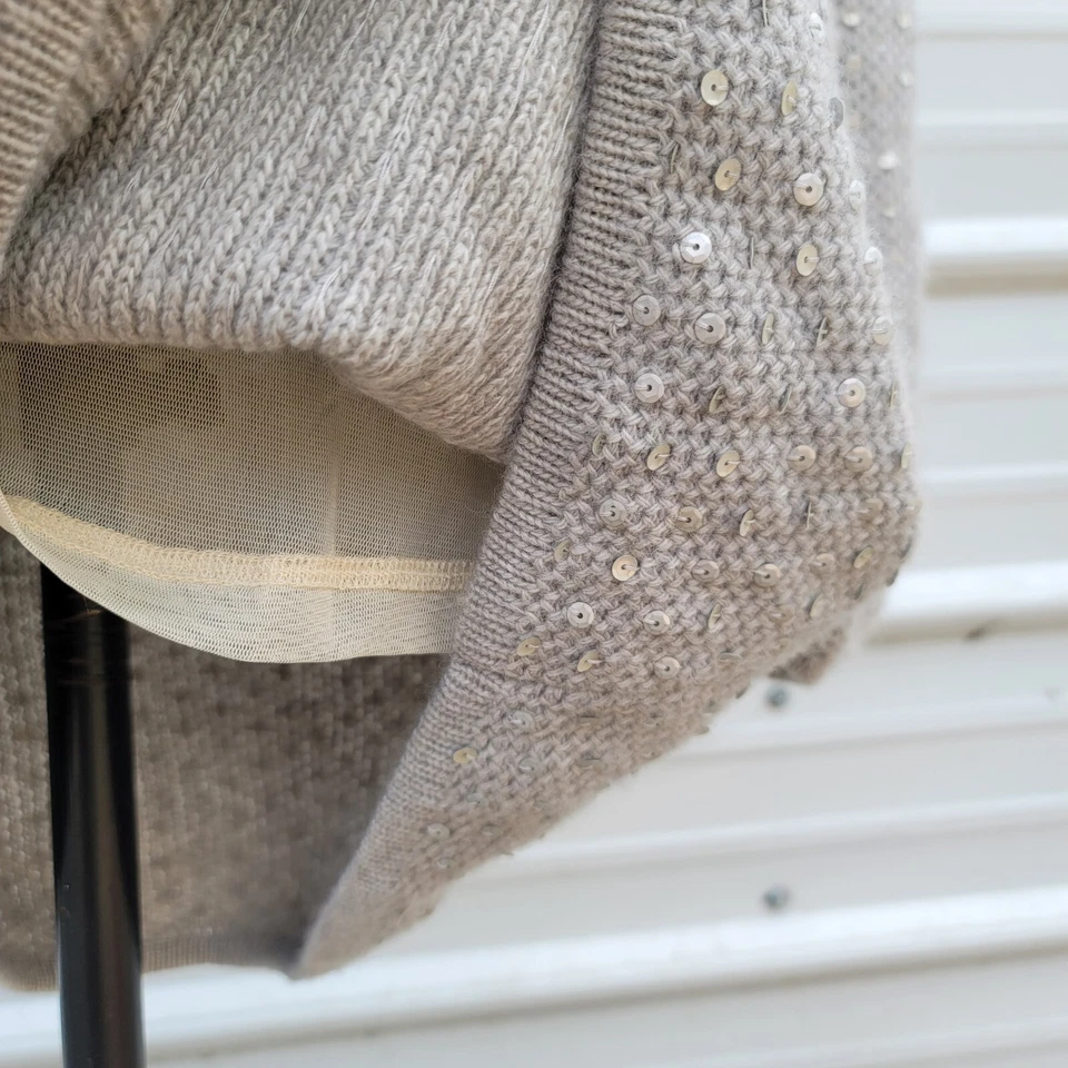 Marciano кашемир шерсти кролика блестки серый пузырь длинным рукавом свитер платье XS - Изображение 4 из 4