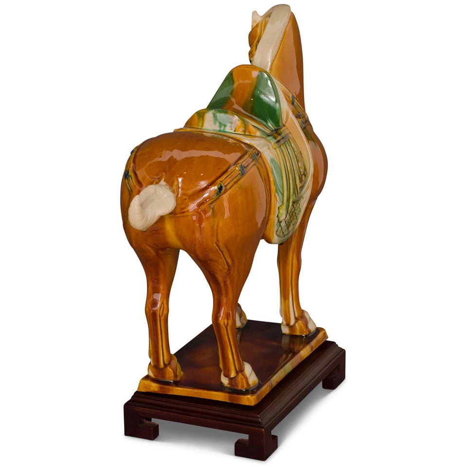 VENDEDOR DE EE. UU. - Estatua de caballo de bahía china de cerámica esmaltada tricolor de la dinastía Tang Foto 4 de 4