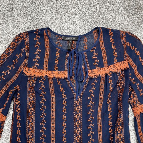 BCBG Maxazaria Embroidered Blouse Size 8UK 4US S Boho Peasant Bell Sleeve - Picture 2 of 16