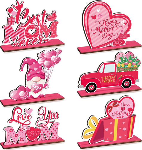 6 Pcs Mother'S Day Centerpiece Table Decorations Happy Mother'S Day Wooden Table