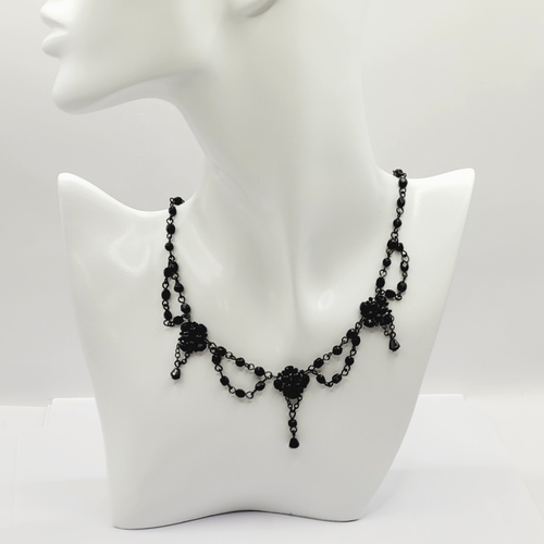 Black Faceted Crystal Bead Victorian Swag Style Dressy Costume Necklace 17 Inch - Picture 14 of 23