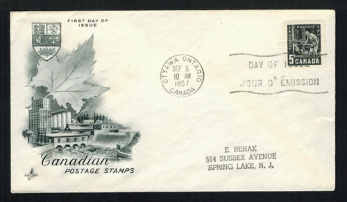 Canada #373, 1957 5¢ Mining on Artcraft Cachet FDC, VF