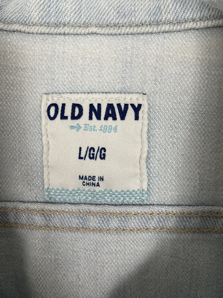 Chaleco Antiguo Azul Marino Claro Denim Botón Frontal ELASTIZADO USADO EN EXCELENTE ESTADO Niña Talla Grande Foto 3 de 4