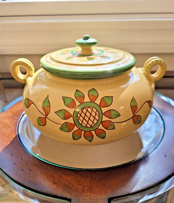 Il Rustico Cortona Italian Pottery Covered Dish  Pot Sun Flower Design Tuscany