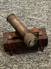 Vintage Antique Brass Kaleidoscope Illusion Prism Nautical Toy With Leather Box