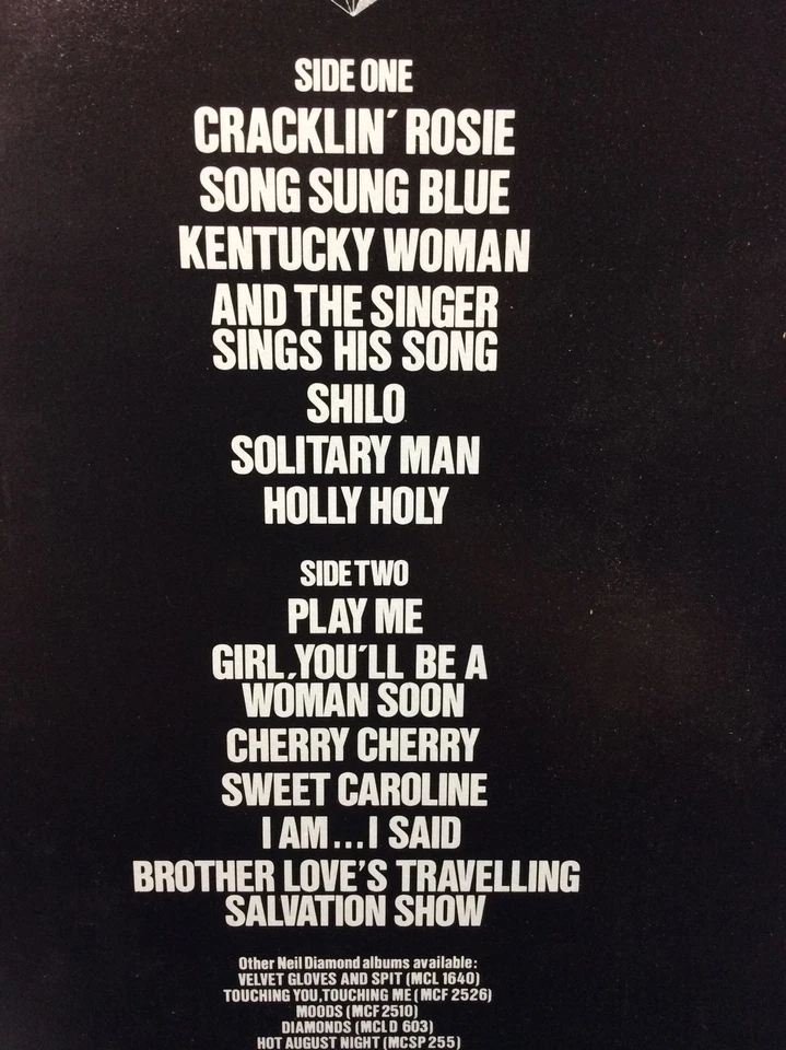 Neil Diamond Live Diamond LP Album Vinyl Record MCF3137 A1/B1 Pop 60's 70's - Image 3 of 4