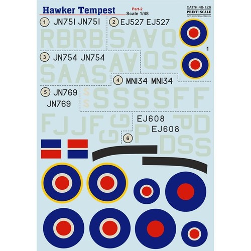 Print Scale 48-126 Decal airplane 1:48 Hawker Tempest Part 2 Waterslide decals - Picture 7 of 24