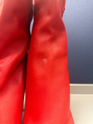 Tamara Melon Red Leather Boots 3.5' heel - Picture 5 of 8
