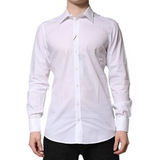 DOLCE & GABBANA Shirt White Cotton Long Sleeves GOLD Formal 37/US14.5/XS 370usd