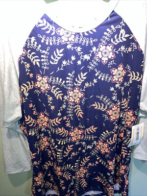 LuLaRoe Women's Size 3XL Randy Baseball T-Shirt Multi Color Geometric Shapes NWT