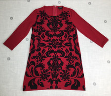 Alfani Sweater Dress Red Zip Black Floral Embellished Floral Print Womens Sz S