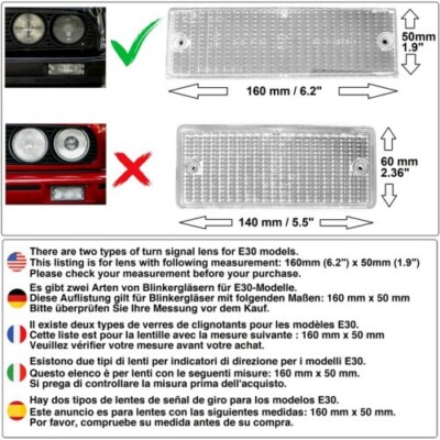 BMW E30 Late Model Clear white Turn Signal Blinker Lens Pair