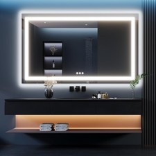 60" x36'' 3 Color RGB LED Glass Bathroom Vanity Mirror w/ Memory Anti-Fog IP54