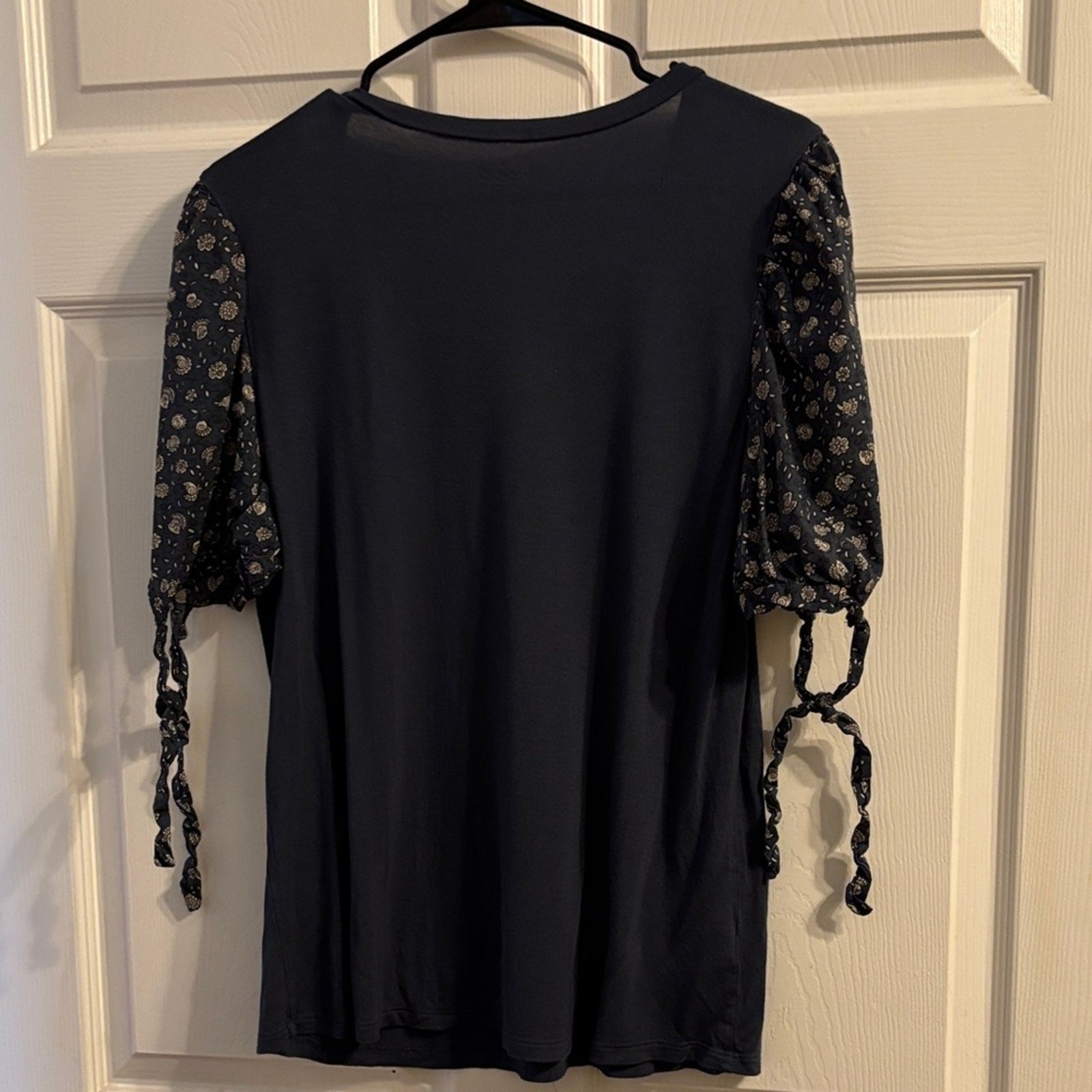 LOFT Dark Blue Blouse with Patterned Sleeves - image 3