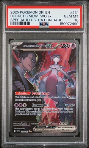 2025 POKEMON DESTINED RIVALS SPECIAL ILLUSTRATION TEAM ROCKET'S MEWTWO EX PSA 10