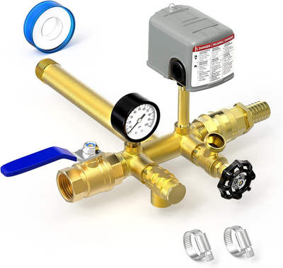 #ad Brass Well Pressure Tank Tee Kit with 40 60Psi Pressure SwitchBall Valve Switch $156.20