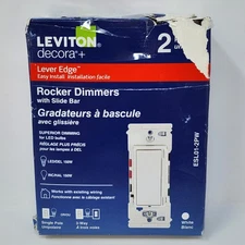 Leviton Decora+ Rocker Dimmers w/ Slide Bar & Lever Edge ESL01-2PW (2 Pack) A