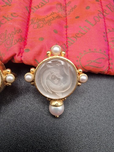 19ct Gold Elizabeth Locke Earrings Intaglio Glass Pearls Clip On RARE Not 18ct - Picture 2 of 24