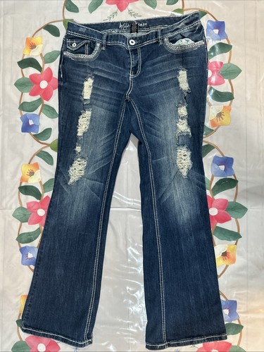 Ariya Distressed verzierte Bootcut Damen Jeans Größe 13/14 6 Taschen