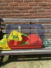 Hamster Standard Cage Plastic Base with Wire Top, Single Tier + Accessories