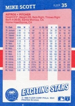 Mike Scott 1988 Fleer Baseball's Exciting Stars 35 Houston Astros Baseball Card - Picture 2 of 2