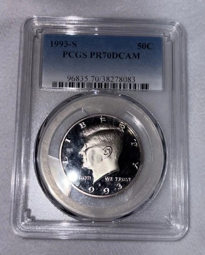1993 S Kennedy SILVER Half Dollar JFK Proof PCGS PR70DCAM Deep Cameo Blue 50c