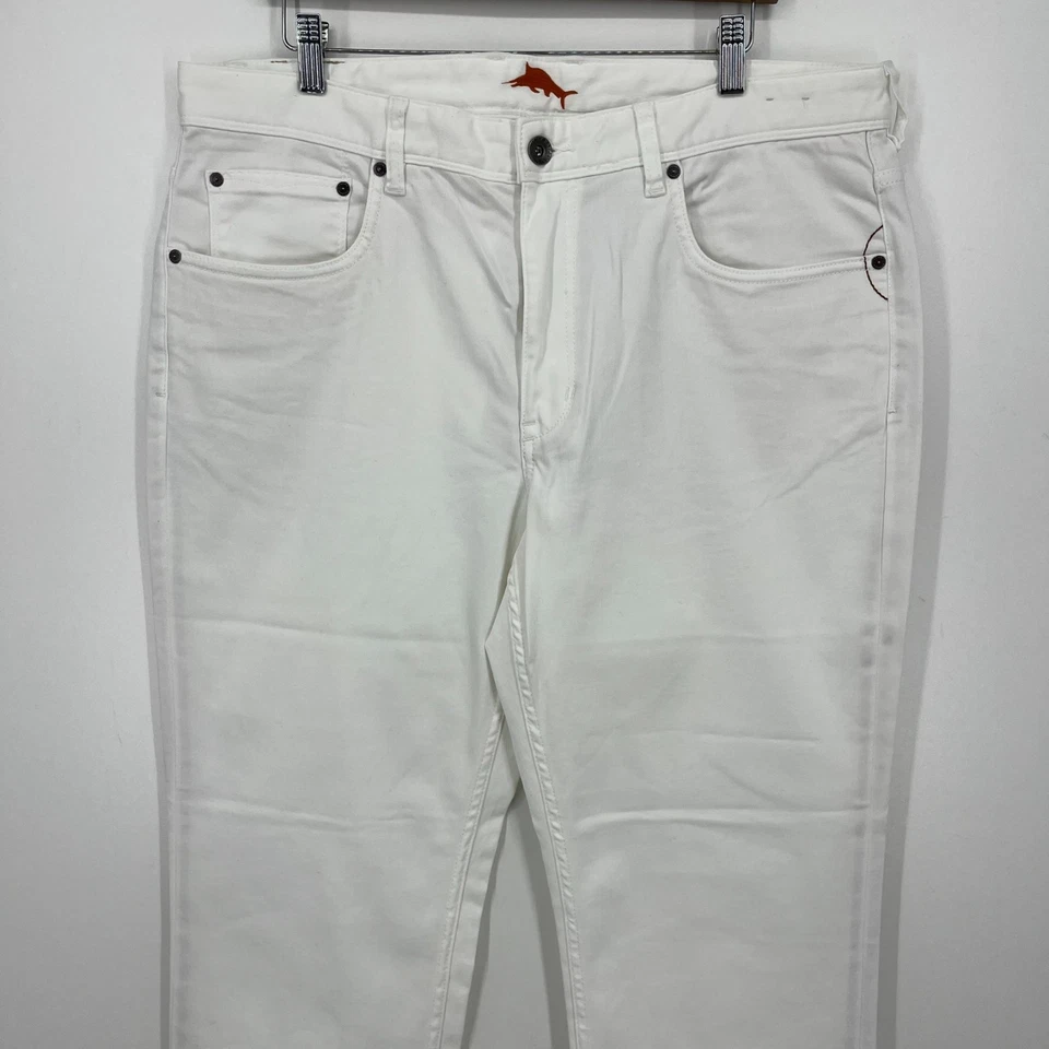 Pantalones de mezclilla Tommy Bahama para hombre 38x30 blancos mezcla de algodón lavado claro Foto 2 de 4