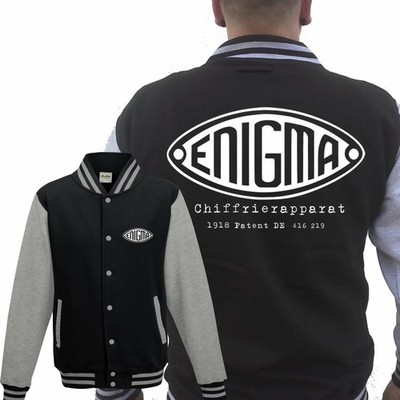 Enigma Collegejacke Grau Rotor Schlüsselmaschine Nachrichtenverkehr U-Boot Logo