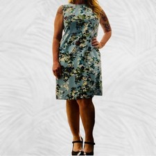 JJill Sleeveless Feminine Career Workwear Blue Floral Scuba Stretch Dress 10