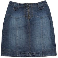 Y2K Route 66 Denim Skirt Women Size 8 Blue Stretch Mini O-Ring Zip