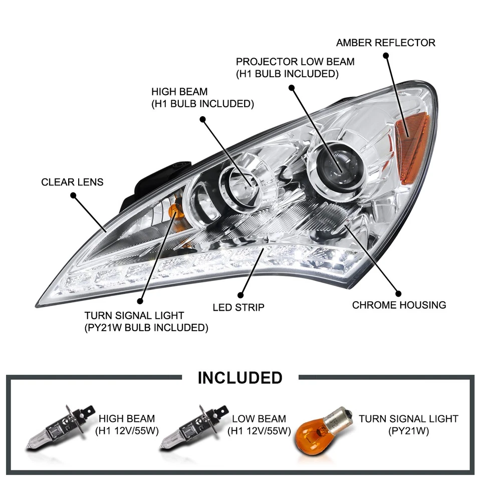 Clear Fits 2010-2012 Hyundai Genesis 2Dr Coupe LED Strip Projector Headlights Foto 3 de 4
