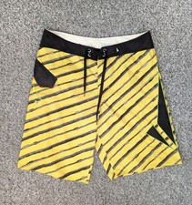 Vintage Retro Volcom Skate Surf Board Shorts - Yellow Striped - Size 36