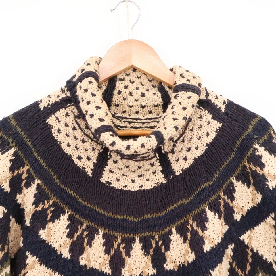 Suéter De Colección Jeanne Pierre Tejido a Mano Isla Justa Capucha Cuello Nórdico Talla M Foto 3 de 4