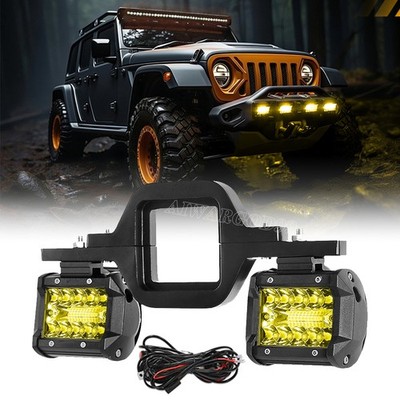 Tow Hitch Mount Bracket + 2x 4'' Amber LED Work Light Pods Offroad Truck w/Wiring
