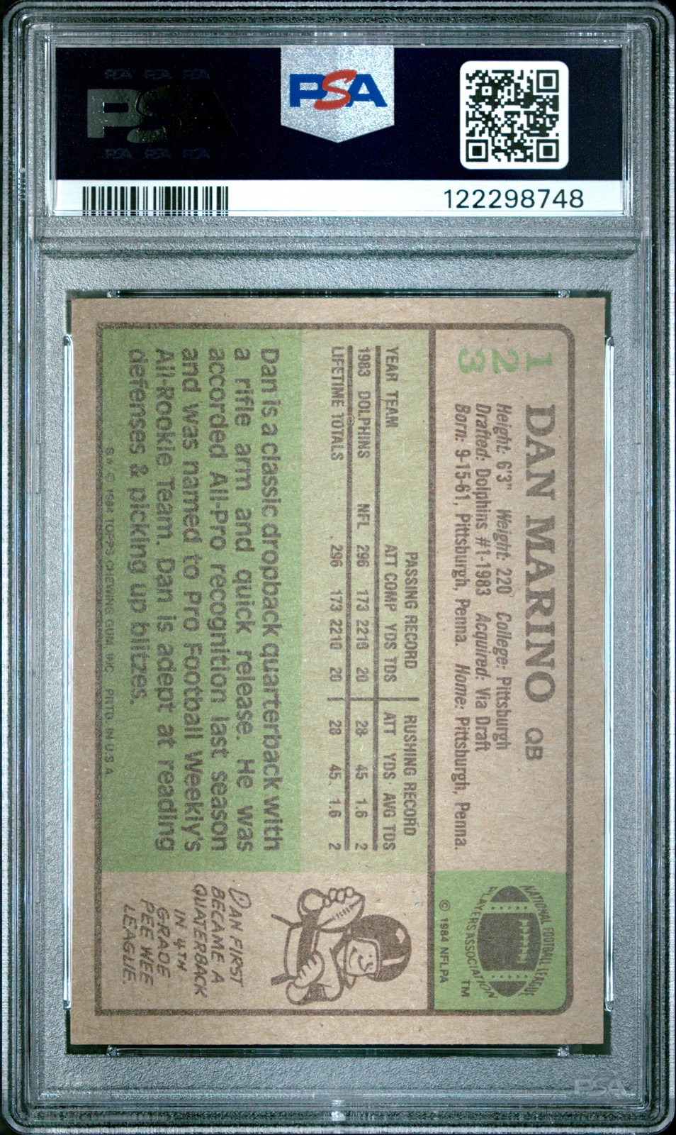 1984 TOPPS #123 DAN MARINO PSA 8 view 2