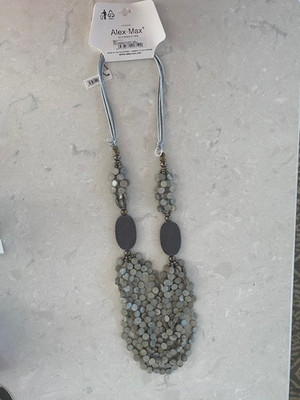 Alex Max Multi-strand Necklace Green Grey Bead Discs Boho Layered 18 Inch New