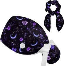 Scrub Caps Women, Surgical Caps with Buttons, Ponytail Nurse Hat, Bouffant Sc...