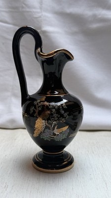 Hand Made in Greece Black 24K Gold Vintage Vase 18 cm