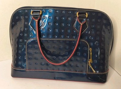 ARCADIA Patent Leather Womens Navy Blue Handbag Satchel Bag Purse Made In ITALY