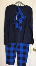 Anybody blue plaid two piece lounge PJ set W Storage Bag L