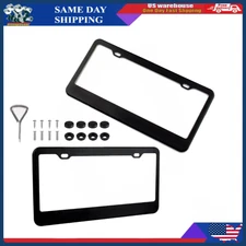 2X Black stainless steel metal license picense plate frame tag cover screw caps