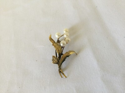 #ad Vintage 14K Yellow Gold Floral Cluster 7 6mm White Cultured Pearl Brooch Pin $299.99