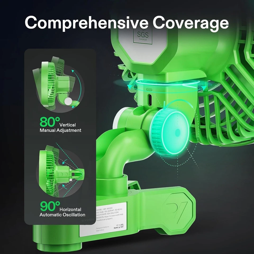 VIVOSUN AeroWave E6,6" Ventilator Clip-On Fan für Grow Zelt,2er-Pack,Grün - Bild 3 von 4