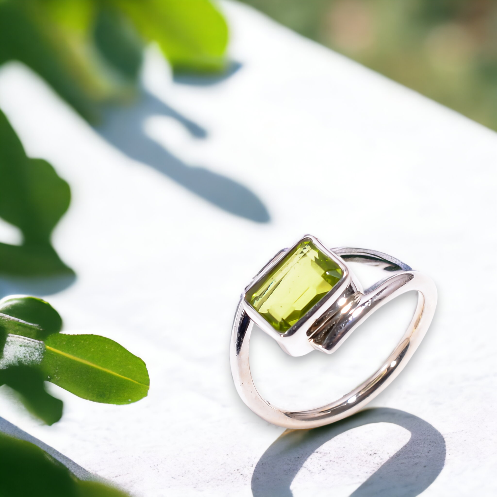 Gift For Her Natural Peridot Statement Ring Size  925 Silver