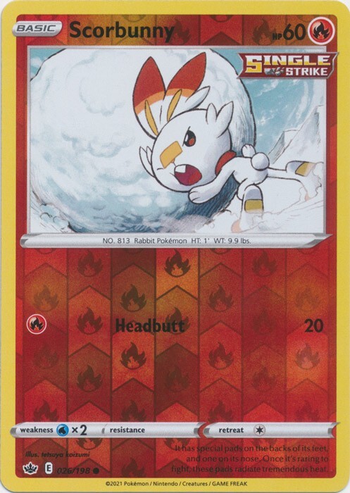 Reverse Holo Scorbunny 026/198 Chilling Reign Common Pokemon TCG