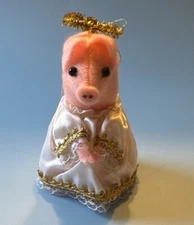 Vintage Christmas Pig Ornament felt, and cloth Pink Piggy Whimsical By Tom Tesen